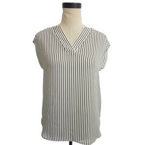 Banana Republic Black and White Striped V-Neck Blouse Top XSP